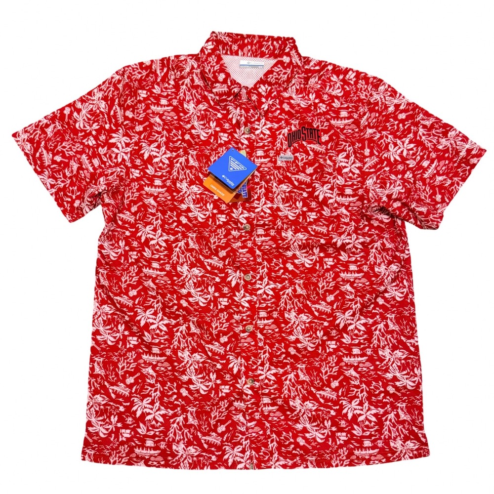 Columbia PFG Ohio State Buckeyes Super Slack Tide Shirt Red Mens M
